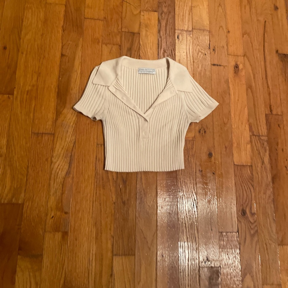 Urban Outfitters Cream Ribbed Polo Blouse